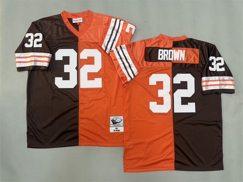 Men 2025 Cleveland Browns #32 Brown orange brown Throwback Limited NFL Jersey style 001